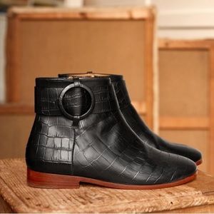 NIB Sezane Low Sara Crocodile Ankle Boots Booties